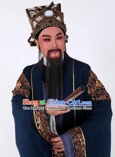 Chinese Yue Opera Laosheng Lu You And Tang Wan Costumes and Headwear Shaoxing Opera Elderly Male Apparels Ministry Councillor Garment