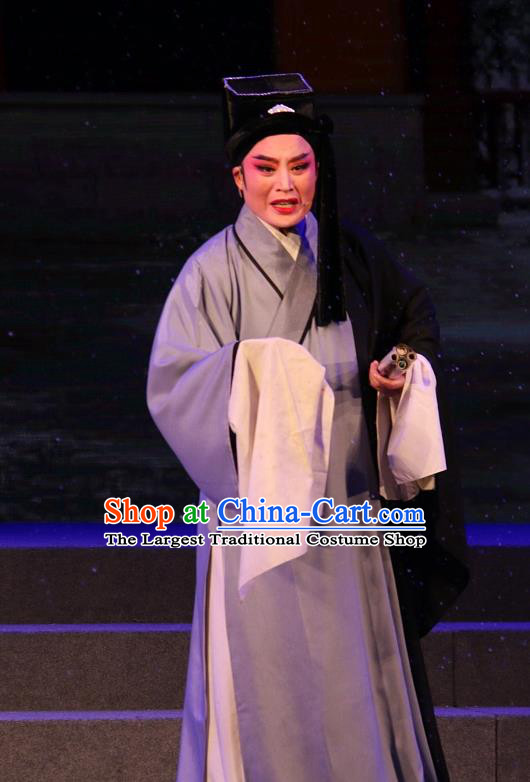 The Ungrateful Lover Qing Tan Chinese Yue Opera Poor Scholar Costumes Shaoxing Opera Garment Clothing Young Male Wang Kui Apparels and Hat