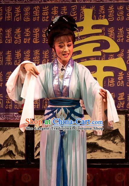 Chinese Shaoxing Opera Diva Green Dress Yue Opera Wu Nv Bai Shou Costumes Hua Tan Actress Garment Apparels and Hair Ornaments