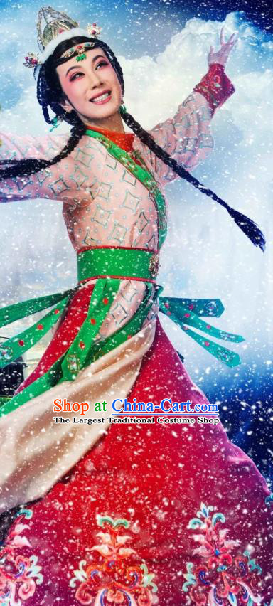 Chinese Shaoxing Opera Young Lady Dress Costumes and Headdress The Desolate Palace of Liao Yue Opera Princess Shan Deng Garment Apparels