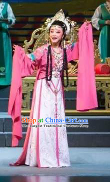 Chinese Shaoxing Opera Palace Queen Dress Costumes and Headpieces The Desolate Palace of Liao Yue Opera Hua Dan Garment Empress Xiao Guanyin Apparels