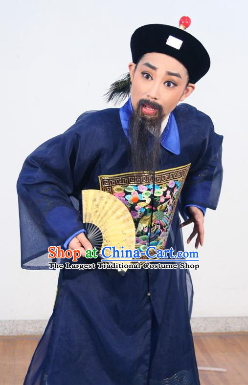 Chinese Yue Opera Qing Dynasty Official Costumes and Hat Shaoxing Opera Ban Ba Jan Dao Apparels Elderly Man Garment