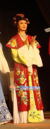 Chinese Shaoxing Opera Rich Lady Costumes and Headpieces Lions Roar Yue Opera Hua Tan Apparels Diva Red Dress Garment