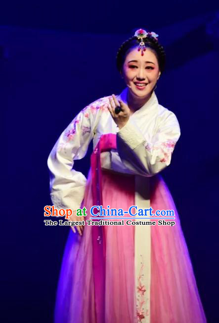 Chinese Shaoxing Opera Geisha Dress Chun Xiang Hanbok Apparels and Headwear Chunh Yang Yue Opera Korean Garment Young Female Costumes