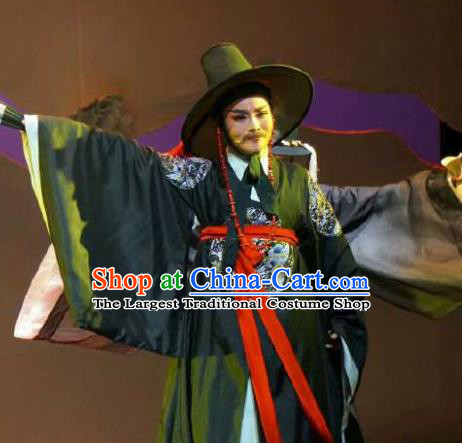 Chinese Yue Opera Male Bian Xuedao Korean Garment Costumes and Headwear Shaoxing Opera Chunh Yang Official Black Apparels