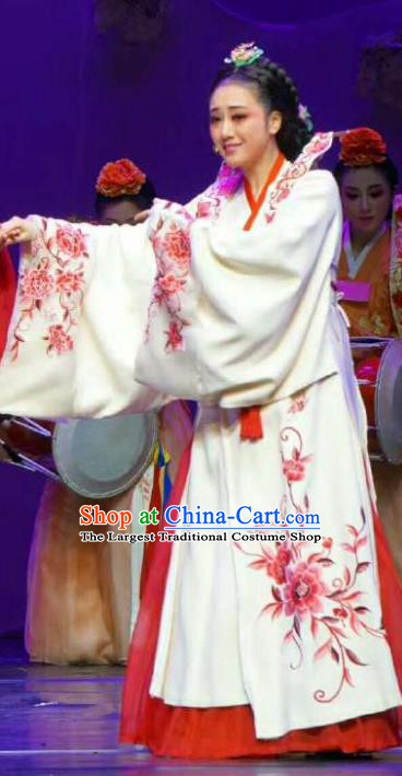 Chinese Shaoxing Opera Korean Geisha Hanbok Garment Apparels and Headdress Chunh Yang Yue Opera Young Female Chun Xiang Dress Costumes