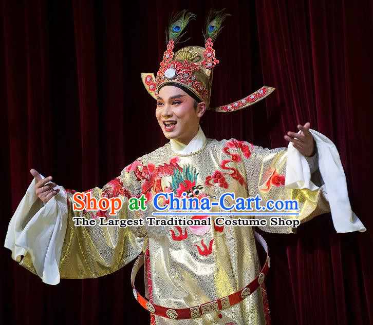 Zhuang Yuan Da Geng Chinese Yue Opera Number One Scholar Garment and Headwear Shaoxing Opera Xiaosheng Costumes Apparels Embroidered Robe