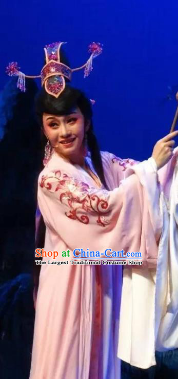 Chinese Shaoxing Opera Young Female Taoist Nun Costumes and Headdress Yue Opera Dao Guan Qin Yuan Actress Garment Dress Apparels