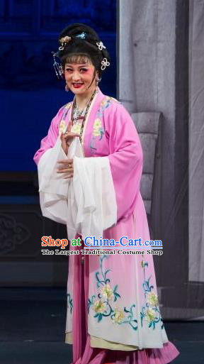 Chinese Shaoxing Opera Young Female Dame Yuan Yutao Pink Dress Apparels and Headpieces Tao Li Mei Yue Opera Hua Tan Garment Costumes