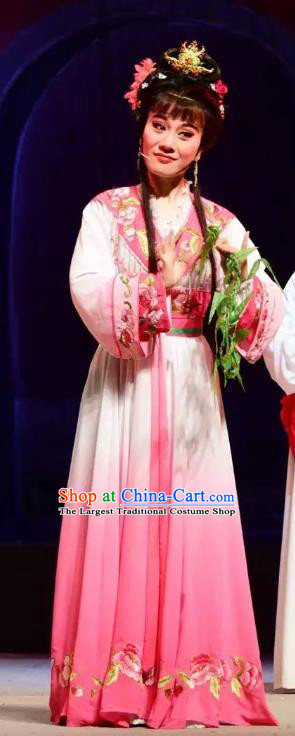 Chinese Shaoxing Opera Actress Garment Apparels and Headdress Tao Li Mei Yue Opera Hua Tan Dress Young Female Costumes