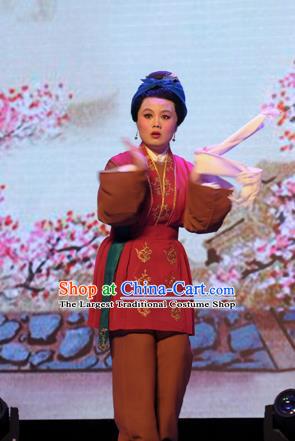 Chinese Shaoxing Opera Elderly Female Dress Garment and Headdress He Wenxiu Yue Opera Old Woman Apparels Costumes