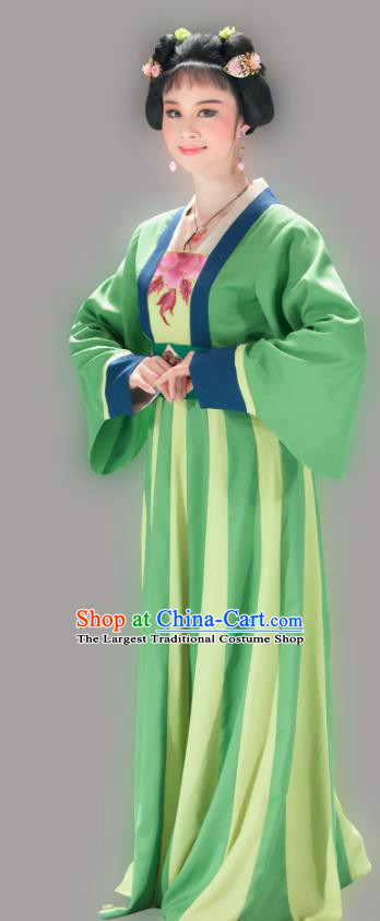 Chinese Shaoxing Opera Court Maid Green Dress and Headpieces Butterfly Love Monk Yue Opera Xiaodan Garment Apparels Costumes