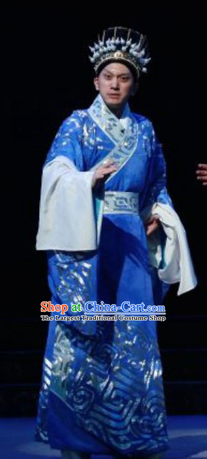 Chun Qiu Er Xu Chinese Peking Opera Young Male Garment Costumes and Headwear Beijing Opera Xiaosheng Apparels Official Shen Baoxu Clothing