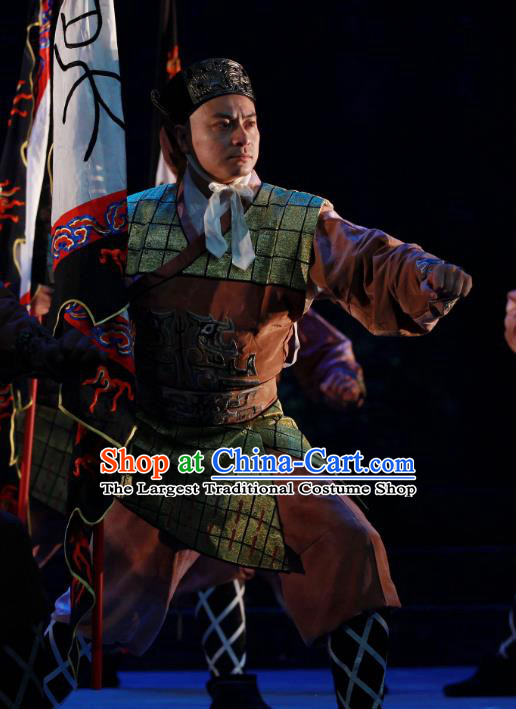 Chun Qiu Er Xu Chinese Peking Opera Takefu Garment Costumes and Headwear Beijing Opera Swordsman Apparels Soldier Clothing