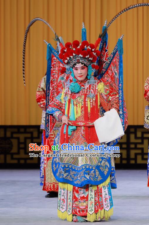 Chinese Beijing Opera Female General Apparels Costumes and Headdress Xiang Jiang Hui Traditional Peking Opera Tao Ma Tan Dress Actress Zhong Wuyan Garment