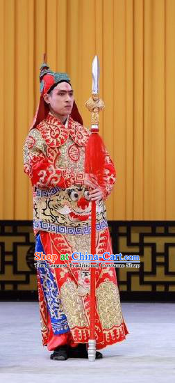 Xiang Jiang Hui Chinese Peking Opera Wusheng Armor Garment Costumes and Headwear Beijing Opera Martial Male Apparels Soldier Clothing