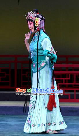 Chinese Beijing Opera Maidservant Apparels Costumes and Headdress Love of Jade Hairpin Traditional Peking Opera Xiaodan Dress Young Lady Xiao Hui Garment