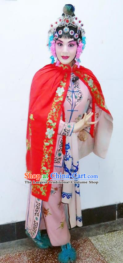 Chinese Ping Opera Wu Dan Pink Apparels Costumes and Headpieces Traditional Pingju Opera San Kan Yu Mei Martial Female Dress Garment