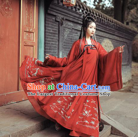 Chinese Traditional Tang Dynasty Royal Princess Apparels Historical Costumes Ancient Court Female Red Hanfu Dress Wedding Garment for Women