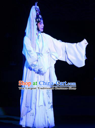 Chinese Ping Opera Young Female Apparels Costumes and Headpieces Da Song Zhong Yi Zhuan Traditional Pingju Opera Hua Tan White Dress Garment