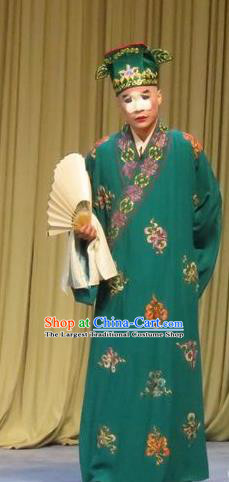 Chinese Ping Opera Southeast Fly the Peacocks Garment Costumes and Headwear Pingju Opera Bully Apparels Rich Childe Green Robe Clothing