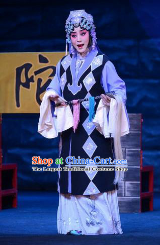 Chinese Beijing Opera Young Female Apparels Costumes and Headdress On A Wall and Horse Traditional Peking Opera Taoist Nun Li Qianjun Dress Actress Garment