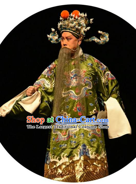 Qing Tian Dao Chinese Peking Opera Garment Costumes and Headwear Beijing Opera Laosheng Apparels Loyal Official Clothing