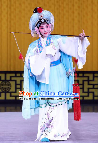 Chinese Beijing Opera Country Woman Apparels Lian Jinfeng Costumes and Headdress Traditional Peking Opera Fisher Maiden Dress Garment