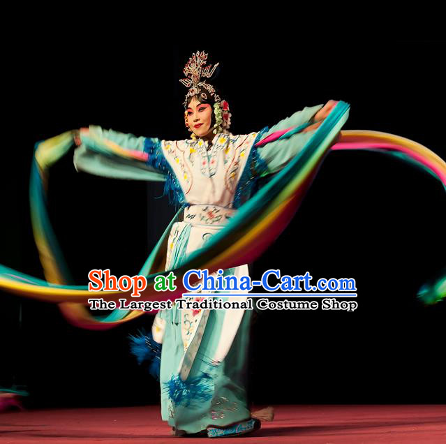 Chinese Beijing Opera Apparels Goddess Costumes and Headdress Petal Sprinkles From Heaven Traditional Peking Opera Hua Tan Dress Young Female Garment