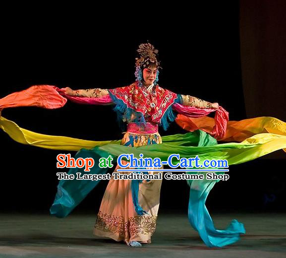 Chinese Beijing Opera Diva Apparels Goddess Costumes and Headdress Petal Sprinkles From Heaven Traditional Peking Opera Actress Hua Tan Dress Garment