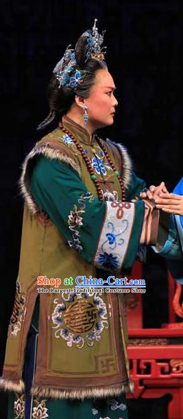 Chinese Beijing Opera Elderly Female Apparels Yue Zhao Sai Bei Costumes and Headdress Traditional Peking Opera Noble Dame Dress Garment