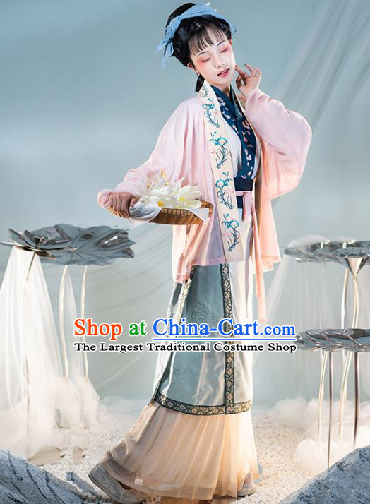 Chinese Ancient Country Women Hanfu Dress Traditional Garment Song Dynasty Civilian Lady Apparels Historical Costumes Complete Set