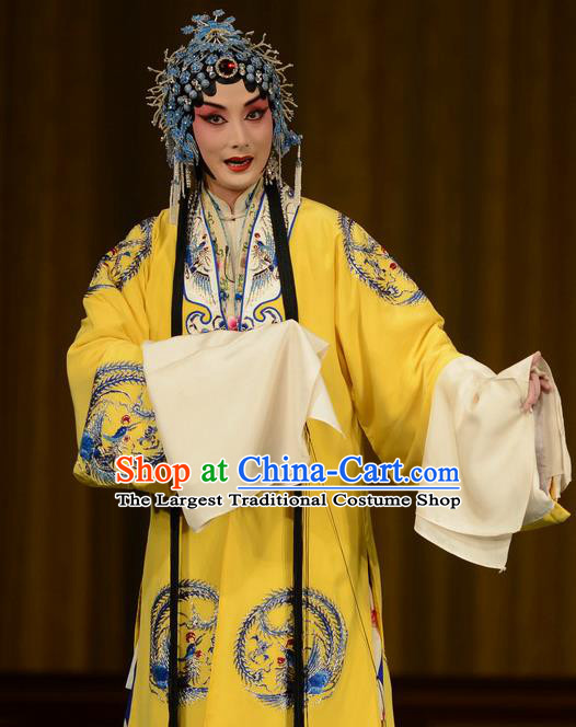 Chinese Beijing Opera Princess Nanning Apparels Zhan Jing Tang Costumes and Headpieces Traditional Peking Opera Hua Tan Yellow Dress Garment