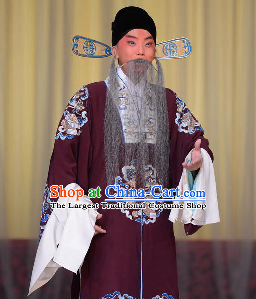 Hong Yang Dong Chinese Peking Opera General Yang Yanzhao Garment Costumes and Headwear Beijing Opera Laosheng Apparels Elderly Male Clothing