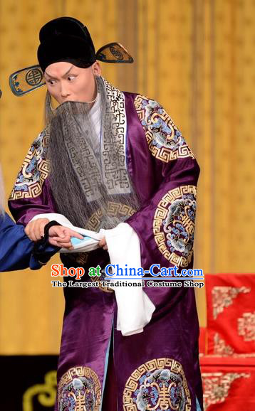 Hong Yang Dong Chinese Peking Opera Elderly Male Garment Costumes and Headwear Beijing Opera Laosheng Apparels Landlord Yang Yanzhao Clothing