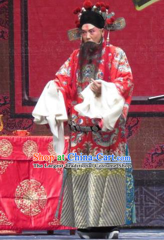 Qin Xianglian Chinese Ping Opera Elderly Male Chen Shimei Garment Costumes and Headwear Pingju Opera Minister Apparels Clothing