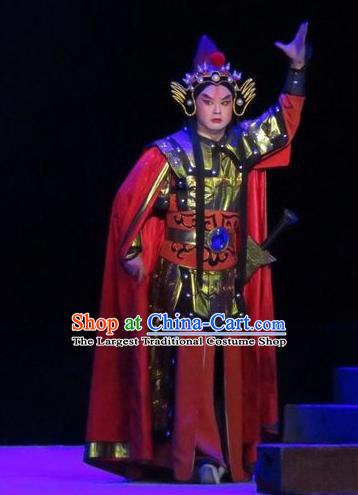 Saving Orphan Chinese Ping Opera General Armor Garment Costumes and Helmet Pingju Opera Wusheng Han Jue Apparels Clothing