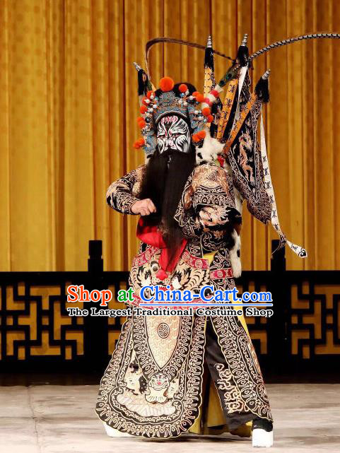 Yi Zhan Cheng Gong Chinese Peking Opera Military Officer Xu Zhu Garment Costumes and Headwear Beijing Opera Apparels Clothing General Kao Armor Suit with Flags