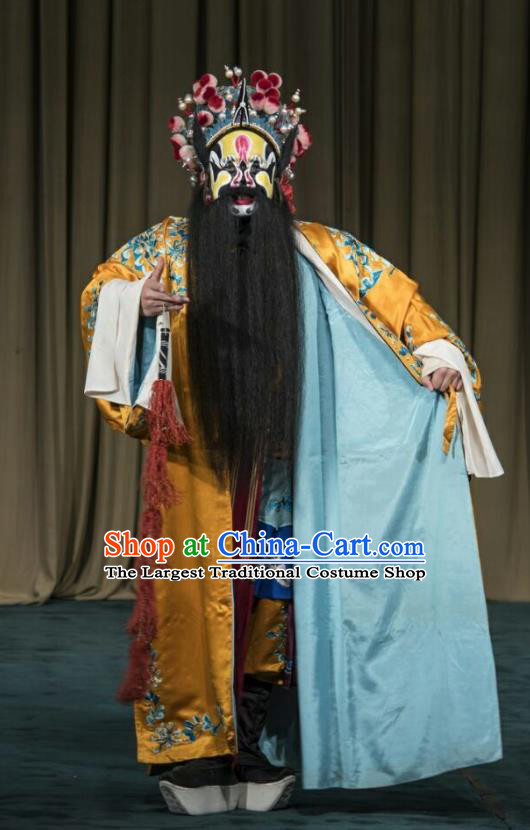 San Dao Ling Chinese Peking Opera Elderly Male Garment Costumes and Headwear Beijing Opera Takefu Apparels Swordsman Yang Xiu Clothing