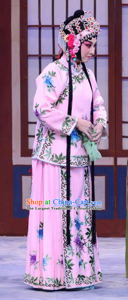 Chinese Beijing Opera Xiao Dan Apparels Liu Lanzhi Costumes and Headpieces Traditional Peking Opera Young Girl Pink Dress Garment