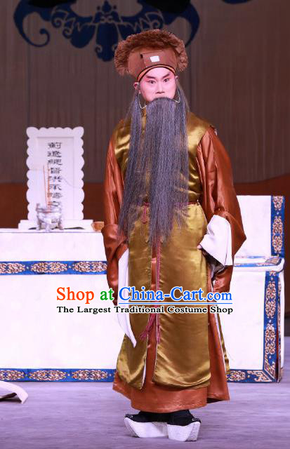 Hong Mu Ma Chou Chinese Peking Opera Laosheng Garment Costumes and Headwear Beijing Opera Elderly Male Apparels Landlord Hong Chengchou Clothing