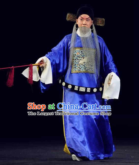 Return to the Han Dynasty Chinese Peking Opera Elderly Male Garment Costumes and Headwear Beijing Opera Jing Role Apparels Envoy Official Clothing