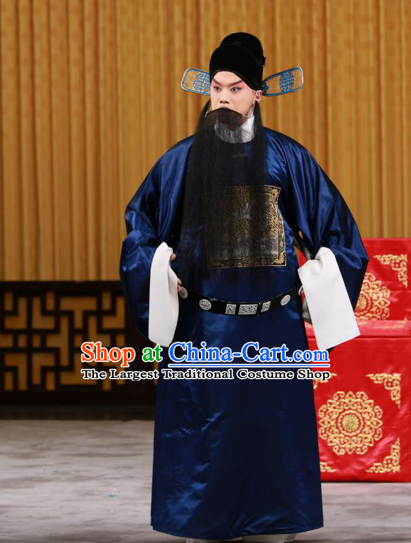 Zhan Wan Cheng Chinese Peking Opera Official Jia Xu Garment Costumes and Headwear Beijing Opera Laosheng Apparels Clothing