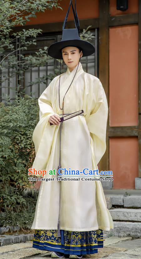 Chinese Traditional Ming Dynasty Hanfu Priest Frock Robe Ancient Taoist Apparels Historical Costumes for Men