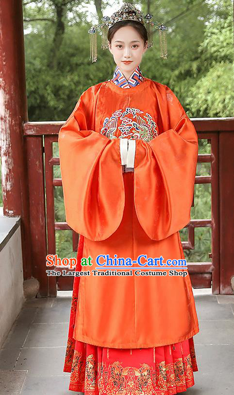 Chinese Traditional Ming Dynasty Wedding Hanfu Dress Ancient Queen Apparels Historical Costumes Round Collar Robe for Women