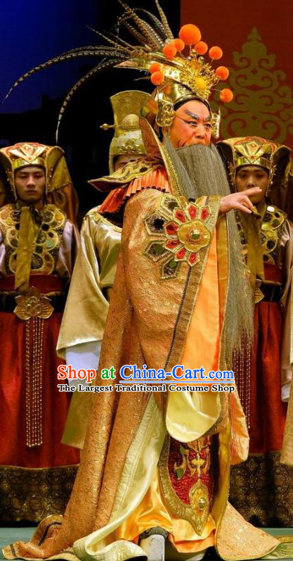 Love of Guan Yin Chinese Peking Opera Elderly Male Garment Costumes and Headwear Beijing Opera King Miaozhuang Apparels Clothing