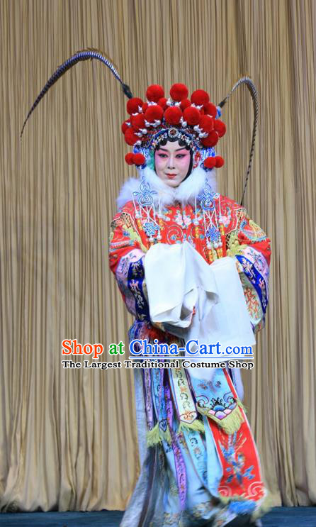 Chinese Beijing Opera Tao Ma Tan Apparels Mu Hu Guan Costumes and Headdress Traditional Peking Opera Female General Dress Garment