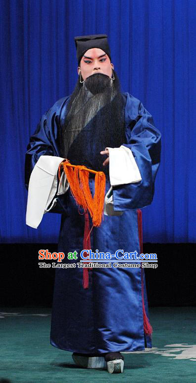 Qing Guan Ce Chinese Peking Opera Old Man Garment Costumes and Headwear Beijing Opera Kou Zhun Apparels Laosheng Clothing