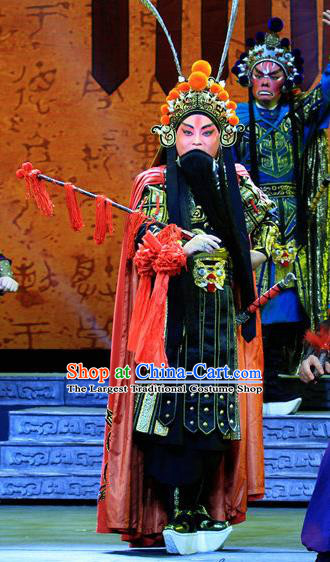 King Zhao Wuling Chinese Peking Opera General Garment Costumes and Headwear Beijing Opera Military Officer Apparels Armor Clothing