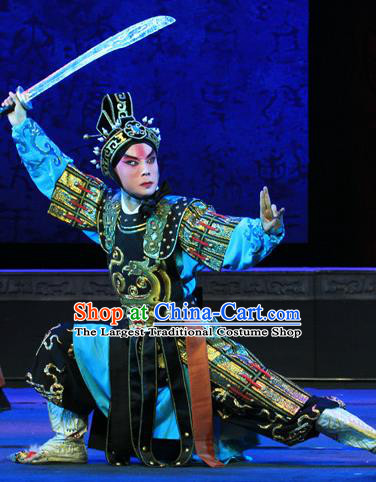 King Zhao Wuling Chinese Peking Opera Soldier Garment Costumes and Headwear Beijing Opera Martial Male Armor Apparels Wusheng Clothing